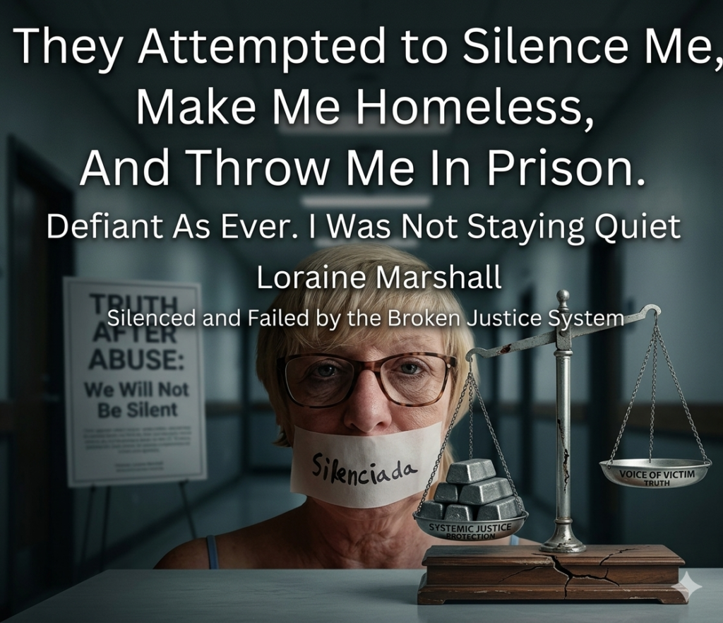 Image of woman with tape over moth that say silenciaada unbalanced scales of justice